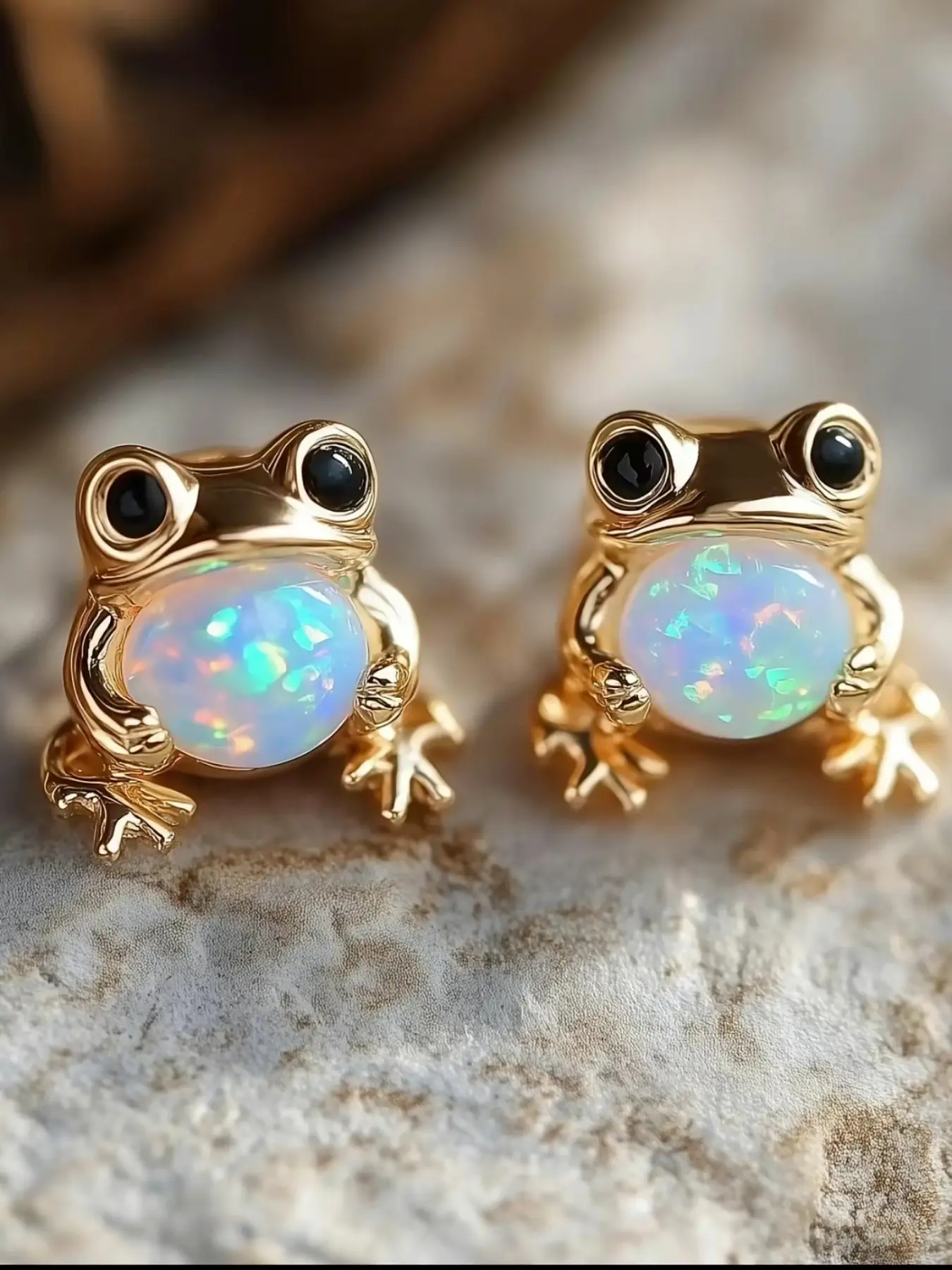 Chic Frog Synthetic Opal Stud Earrings for Women Cute Tiny Frog Animal Earrings Rose Golden Silvery Earrings Lover Gift Birthday Christmas Gifts Stud Earring Jewelry