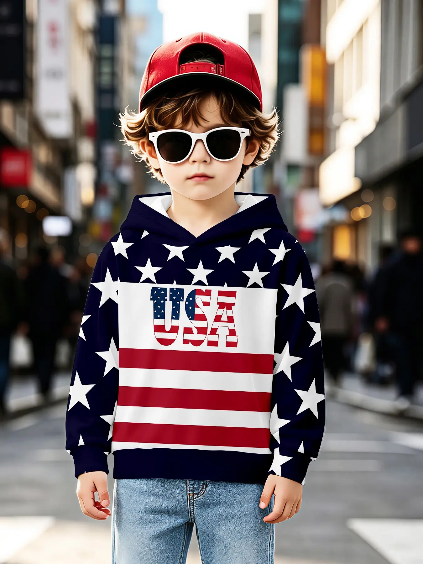 Hooded Sweatshirt, All over Print, Long Sleeve Loose Fit, Fall & Winter Casual Wear, Kids' Fashion Apparel