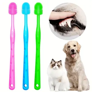 1 soft silicone pet toothbrush, suitable for dogs and cats, effectively cleans the mouth, freshens the breath, long handle design, soft bristles, dental care, rich colors, medium hardness, environmentally friendly material, no battery required