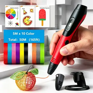 Upgraded 3D printing pen, no clogging, easy to operate, smooth material extrusion, high configuration, 10 colors * 5M, a total of 50M PLA filament, 1.75mm diameter, anti-scald pen cap, 8 picture book + tracing board + bag