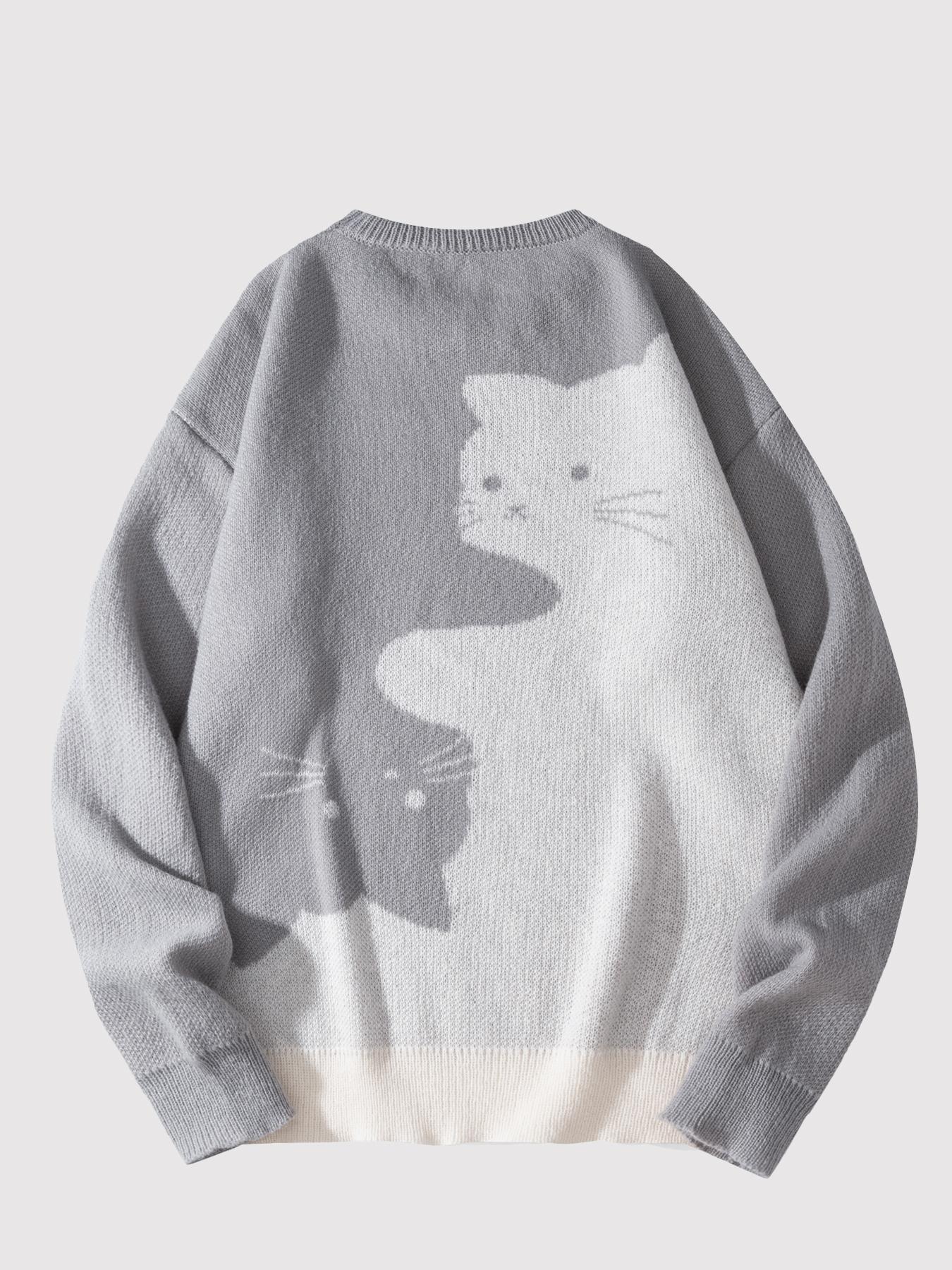 #Springfresh Love Men's / Unisex Cartoon Cat Jacquard Crew Neck Sweater Loose Casual Long-sleeve Knitwear Fashionable Autumn and Winter Knitwear Daily Wear Pullover College Style Versatile Trendy Brand SpringStatements