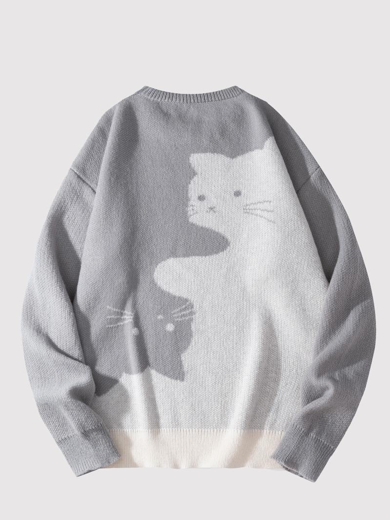 #Springfresh Love Men's Cartoon Cat Jacquard Round Neck Sweater Loose Casual Long Sleeve Knitted Sweater Autumn/Winter Fashion Men's Knitted Sweater Daily Wearing Pullover Top Same Style for Men and Women Party Leisure Halloween Academy Style Work Outdoor #Springfresh Love Men's Cartoon Cat Jacquard Round Neck Sweater Loose Casual Long Sleeve Knitted Sweater Autumn/Winter Fashion Men's Knitted Sweater Daily Wearing Pullover Top Same Style for Men and Women Party Leisure Halloween Academy Style Work Outdoor