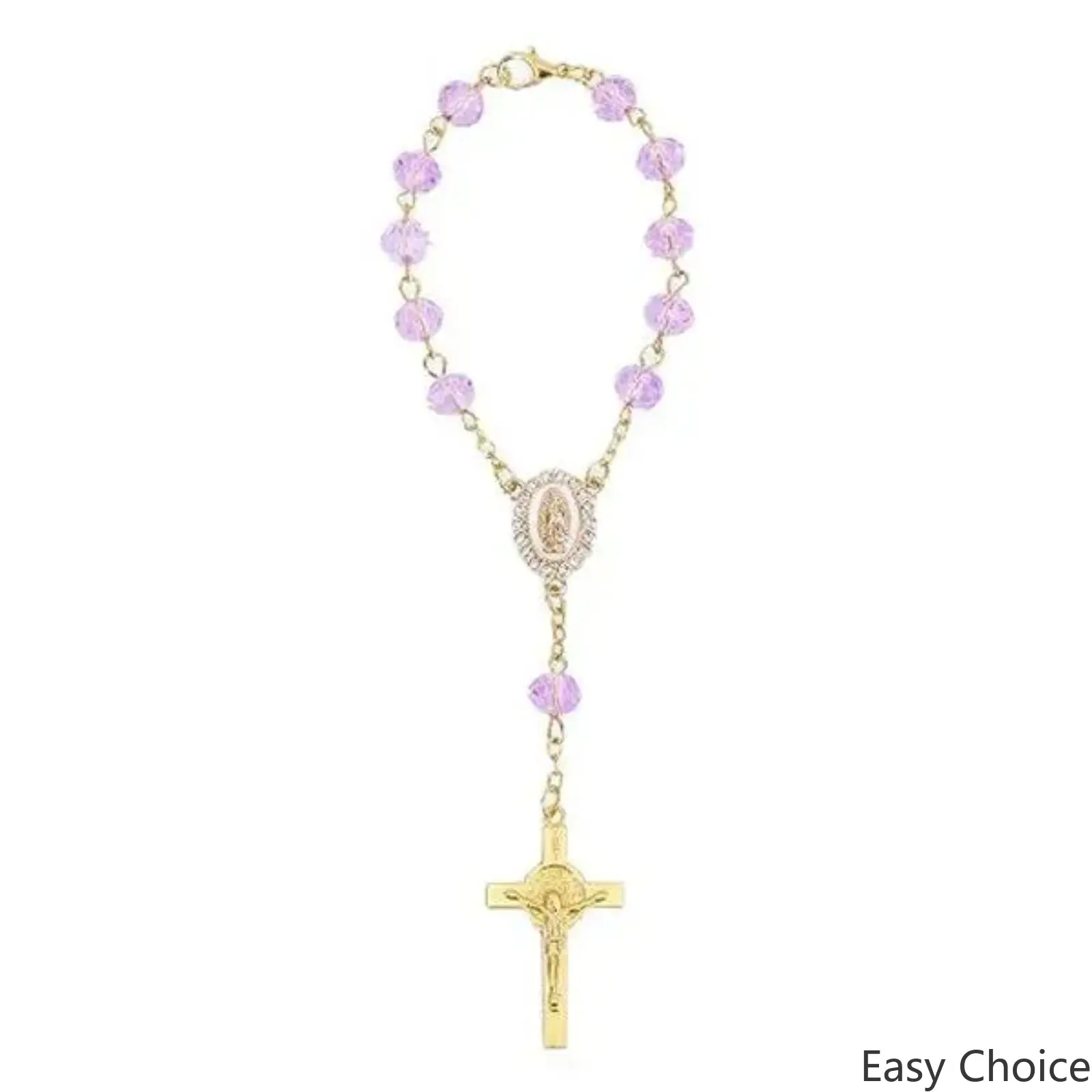Crystal Beaded Car Rosary Hanging Charm with Stainless‑Steel Cross Pendant, Spiritual Faith Reminder Ornament, Elegant Decorative Accessory for Vehicle Interior Styling