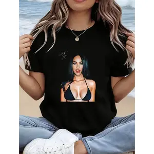 Megan Fox Star T-shirt, famous actress design casual T-shirt, famous music artist retro T-shirt, Hollywood star comfortable fabric T-shirt