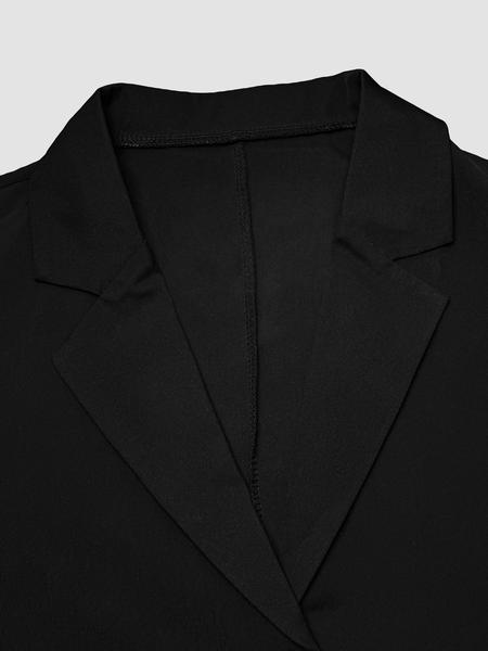 Classic Solid Color Leopard Print Patchwork Button Casual Blazer with Shoulder Pads, Business Attire for Spring & Fall, Fitted Style Outerwear