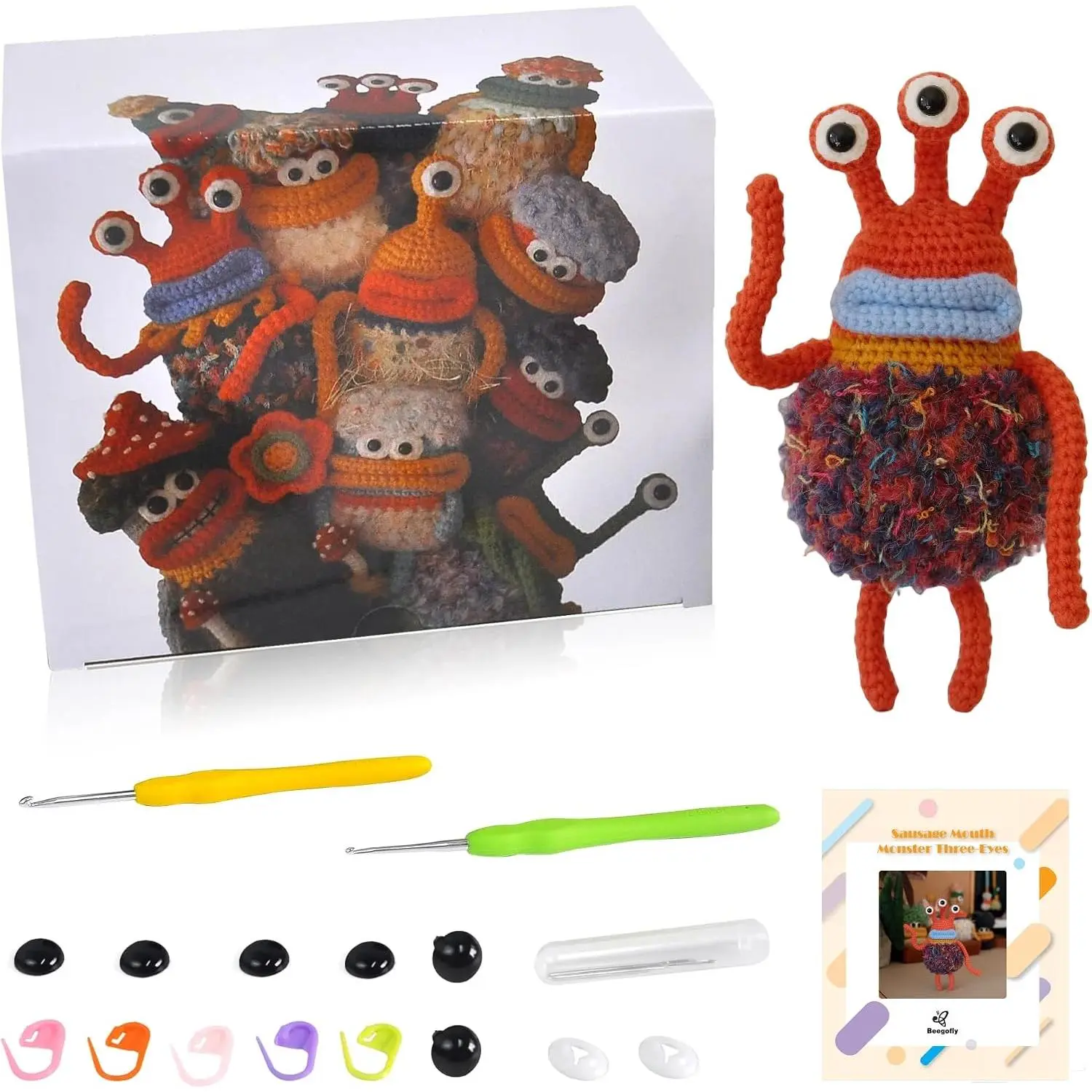 Crochet Kits, Crochet Monsters Kit for Experienced Adults and ,with Step-By-Step Video Tutorials, , Sausage Mouth   Costume Doll (Dark Brown)