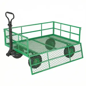 Heavy Duty Garden Cart 1200 lbs Capacity Outdoor Yard Wagon Drop Side Utility Dump Cart with Inflatable Wheels Landscaping Trailer Green