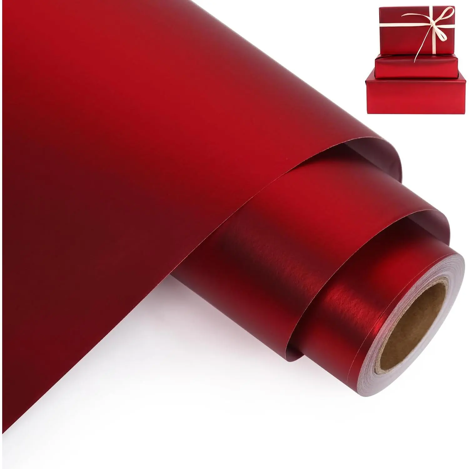 Red Metallic Wrapping Paper Roll - 17 Inches X 32.8 , Matte Solid Red Color Paper for Birthday, Christmas, Wedding,  Shower, Holiday, Bridal Shower