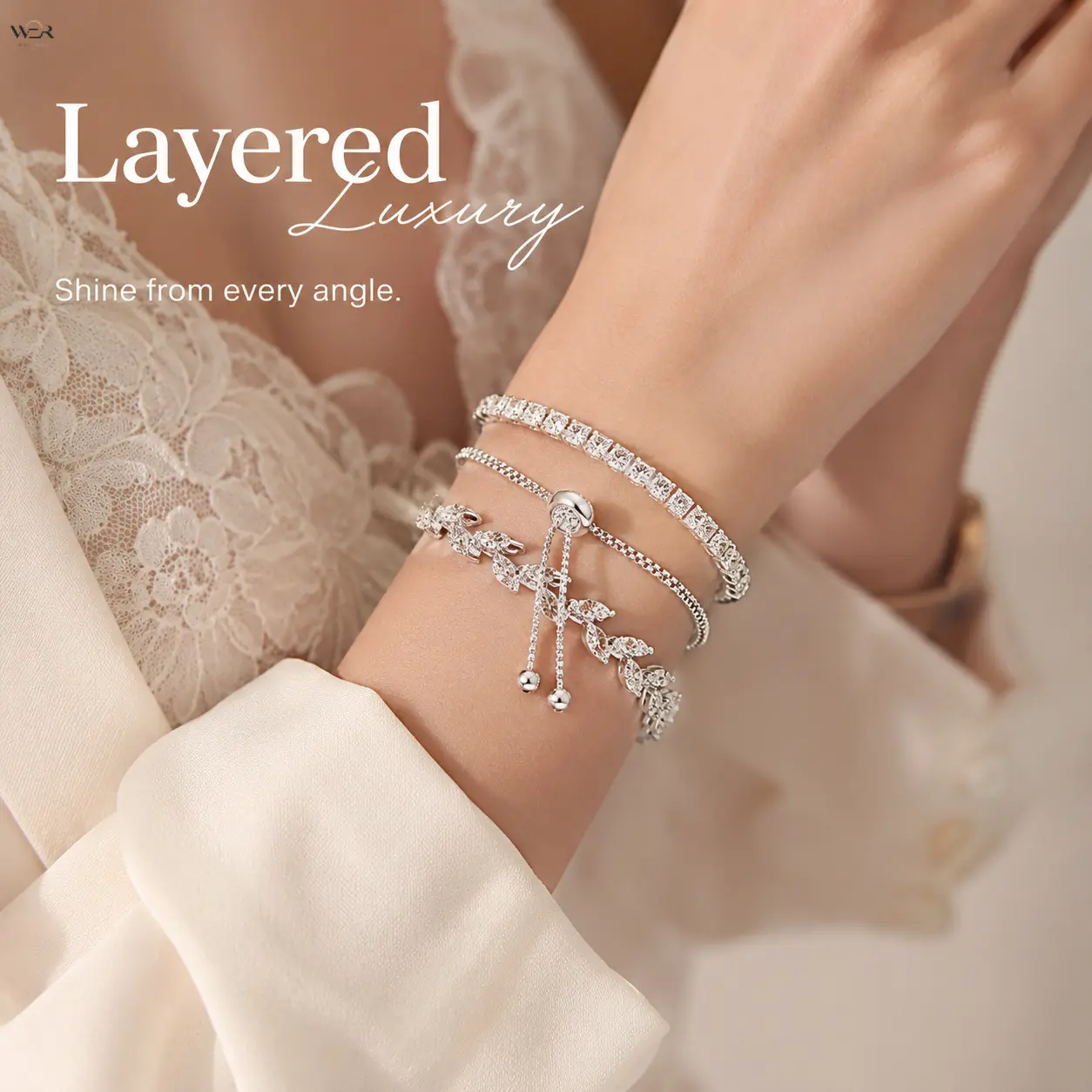 Women's Silver-Plated Cubic Zirconia Tennis Bracelet - 3 Styles, Square Cut, Crystal Inlays, Fixed Link & Adjustable Slide Clasp, Lightweight Fit, Scratch Resistant, Wedding & Daily Jewelry with Size Guide, Wedding Wear