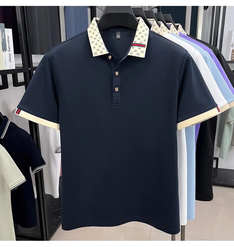 Fashion luxury brand short sleeve polo shirt men new personalized letter color blocked-end casual breathable lapel T-shirt