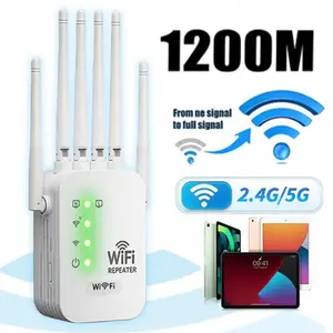 WiFi Extender 2026 with 6 Antennas, AC1200 5GHz/2.4GHz Dual Band Booster, 12,000 Sq.ft Coverage, Supports 100 Devices, Repeater & Ethernet Port, Wifi Range Extender, Wireless Repeater