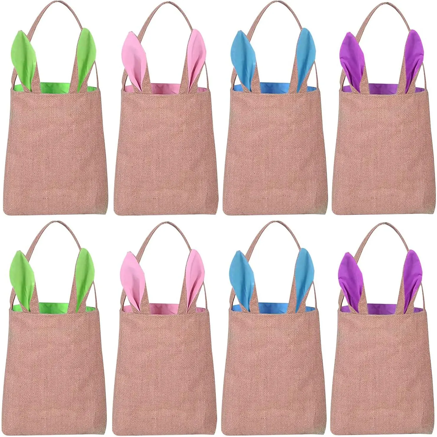 8 Pack Burlap Easter Bunny Bags  Ear Easter Baskets Jute Burlap Tote Gifts Bags Eggs Carry Bucket Bunny Bags Burlap Egg Hunt Party Decorations