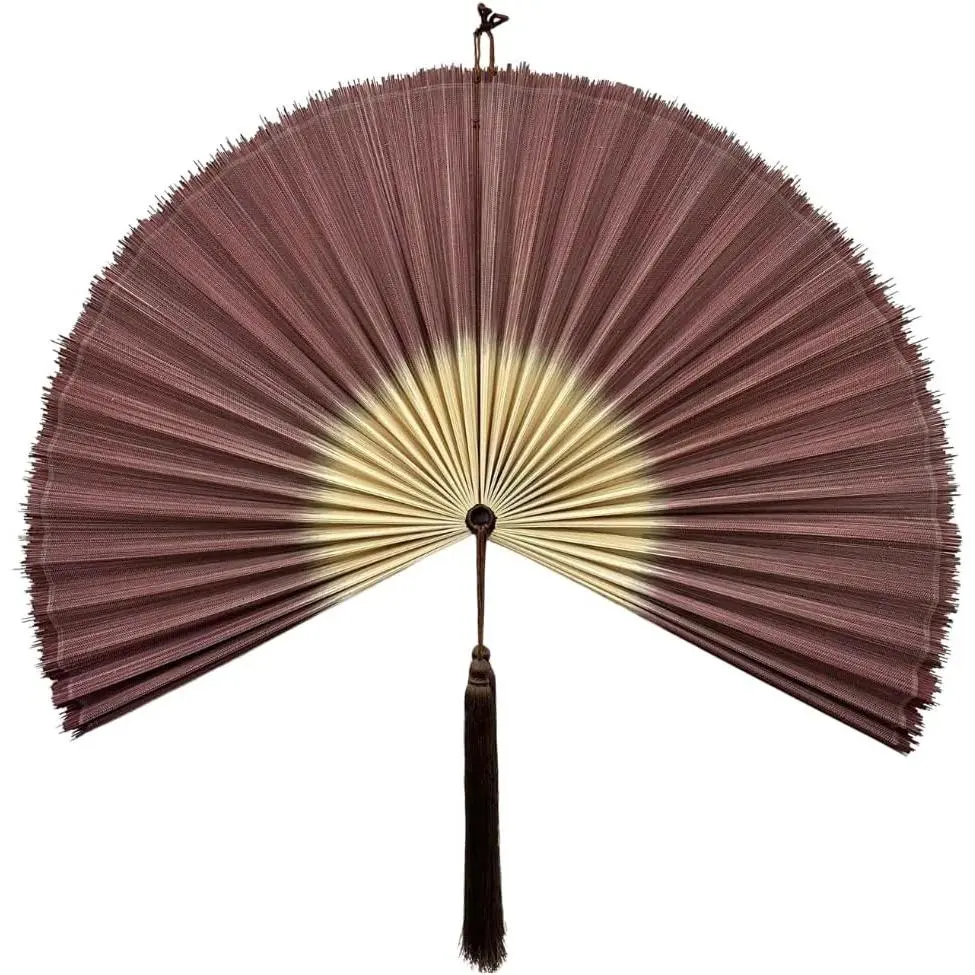 Bamboo Fan Wall Decor, Japanese Wall Fan, Red Brown 40 in | Large Oriental and Asian Style Hanging Decoration for Above the Bed Headboard Dresser or an Empty Living Room Space
