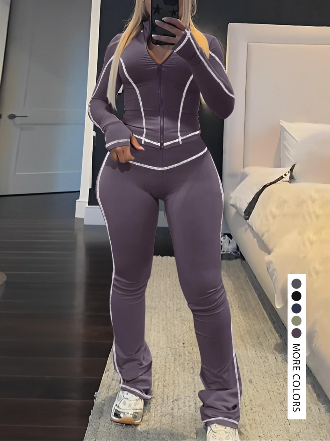 【LovelyWholesale】2026 FIFA World Cup Campaign Two-piece Set Women's Striped Zip Up Jacket & Pants, Street Fashion Streetwear Long Sleeve Outerwear & High Waist Trousers for Daily Wear, Ladies Spring  Clothes, Womenswear Perfect for All Seasons