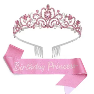 Bride to Be Crown and Sash Set for Women, Elegant Tiara and Bridal Sash Accessories for Bridal Shower, Bachelorette Party, Engagement Celebration, Wedding Photoshoot and Special Events