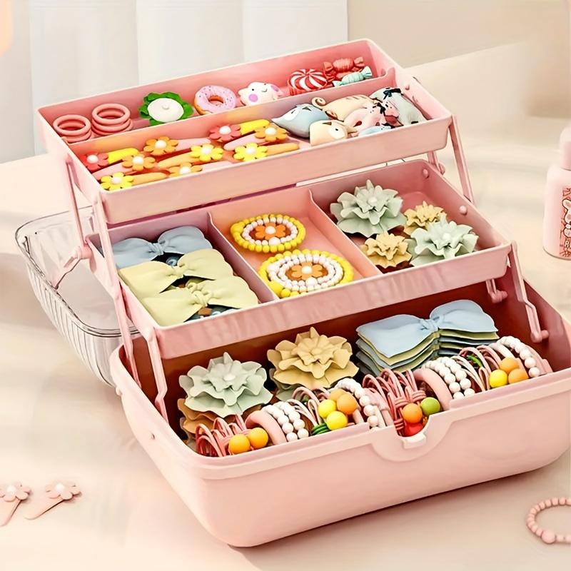 Cute Multi-Layer Desktop Storage Box, Organizer for Toys & Cosmetics, Rotating Hair Accessory Holder, Home Office Organization Solution