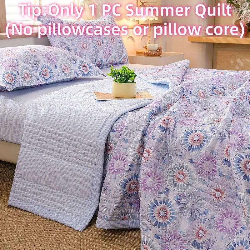 Cloudy Sensation Puff Cotton Printed Summer Quilt, Soft and Breathable, Moisture Absorbing, Ideal for Air-Conditioned Rooms, Office Naps, Floral Print Quilt, Air Conditioning Quilt, Summer Bedding