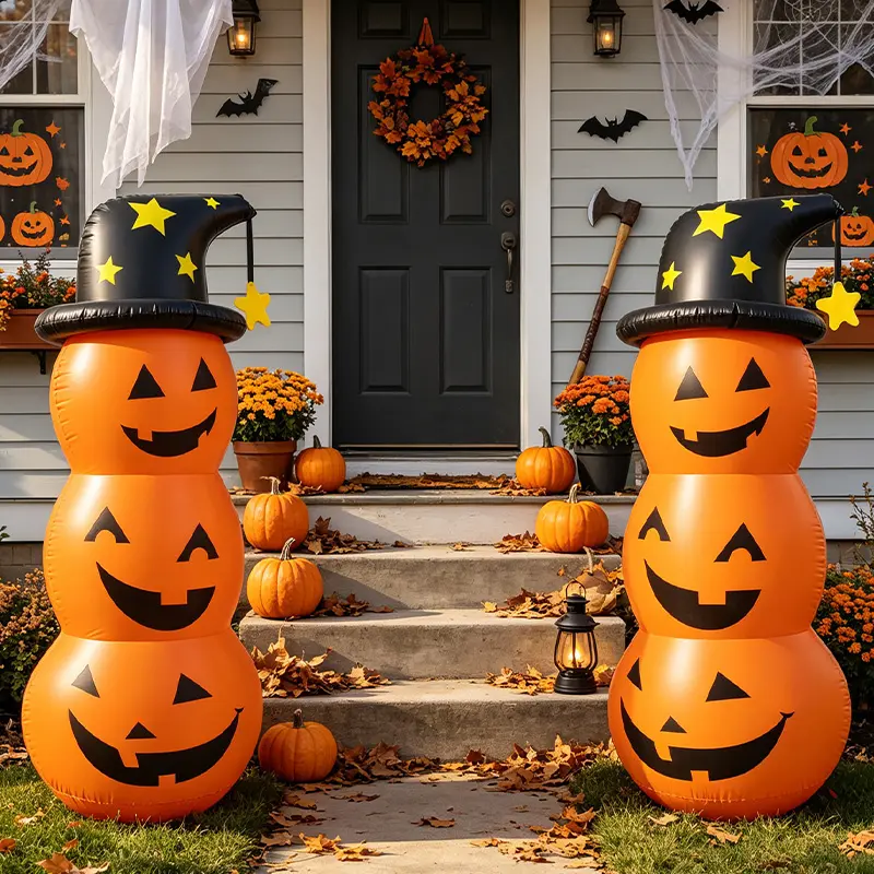 4.43ft Halloween Inflatable Pumpkin with LED Lights, Stacked Pumpkin Design, Waterproof Outdoor Decor for Parties, Gardens, Patios