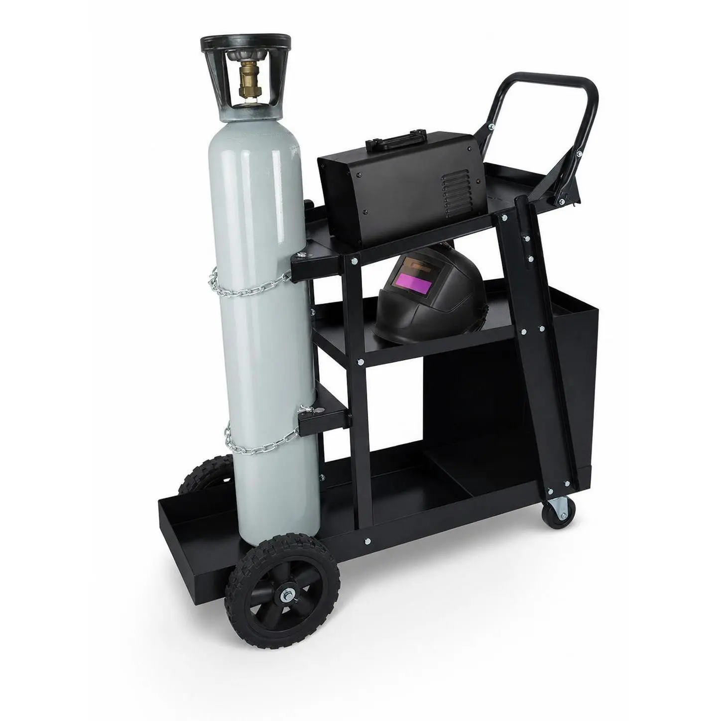 Heavy Duty Welding Cart for MIG/TIG Welder & Plasma Cutter - 4-Drawer Steel Organizer - 360° Swivel Wheels - Gas Cylinder Storage - 270LB Load Capacity - Trolley for Workshop and Garage