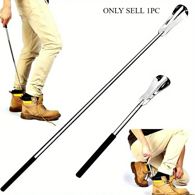 1pc Extendable Shoe Horn Stainless Steel Retractable Shoe Spoon Non Slip Handle For Elders Flexible Shoe Horn Pull Accessories Lifter Adjustable Length Simple Design Is Firm And Practical Shoehorn