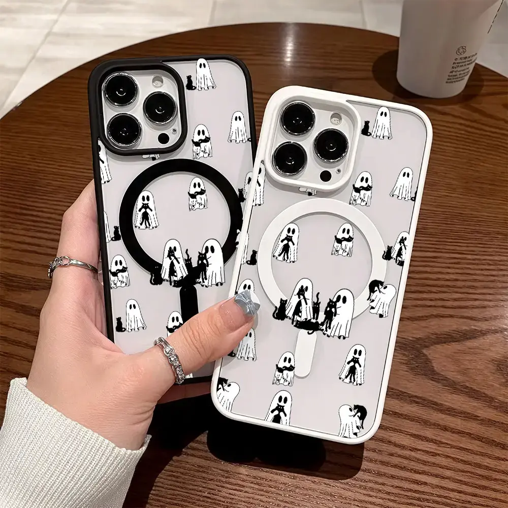 Premium Magnetic Phone Cases for iPhone 11-17/Pro Max/Air/Plus Halloween Spooky Black Cat y2k cased  Ready Anti-Fall Ultra-Thin Design Lightweight TPU Protection Case