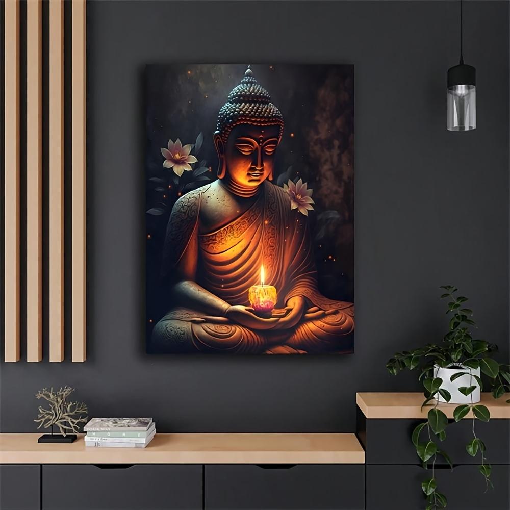 1pc Zen Meditation Buddha Canvas Wall Art Print, Frameless Ink Painting Poster for Home Office, Living Room, Bedroom, Dining Decor - Indoor Portrait Orientation Religious Theme Wall Hanging, Zen Home Decor