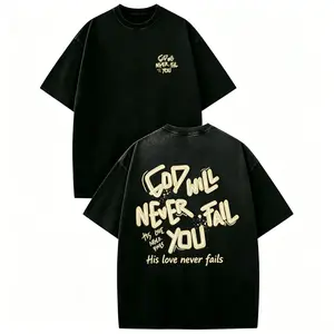 Vintage Washed "God Will Never Fail You" Christian Graphic Tee - Religious Streetwear Top "His Love Never Fails" Graffiti Style Christian Washed T-Shirt - Faith Based Statement Tee