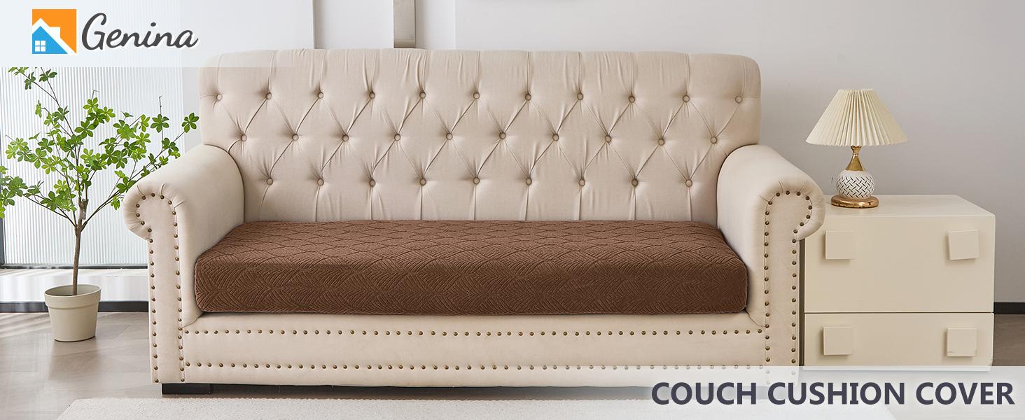 100% Waterproof Couch Cushion Covers for Pets - Stretch Sofa Seat Cover for Dogs Non Slip Sectional Couch Covers Sofa Slipcovers Washable (1 Piece, Large, Brown)