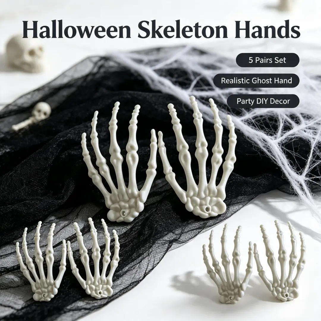 Halloween Plastic Skeleton Hands, Realistic Skull Ghost Hand Bone Prop, Haunted House Escape Room Horror Scene Decor, DIY Craft Ornament Accessories
