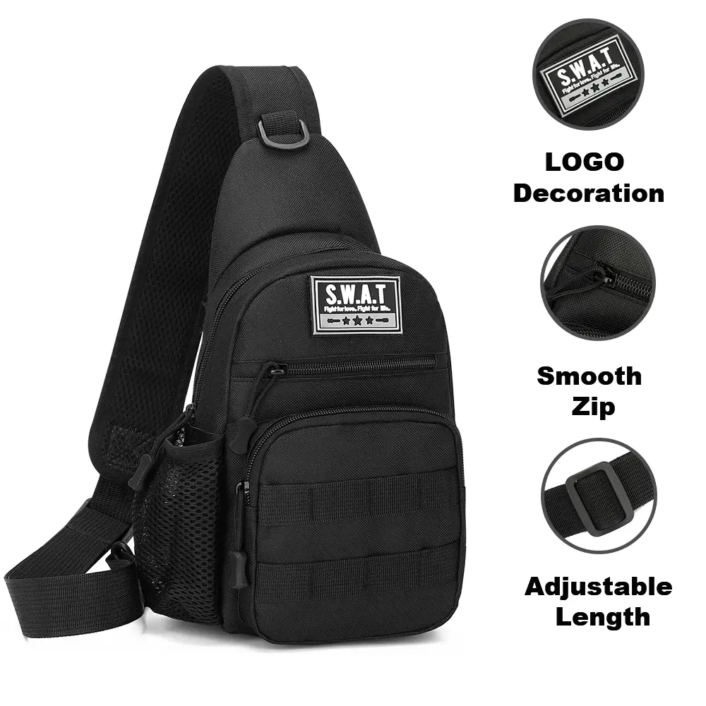 Oxford Cloth Sling Bag Men Outdoor Sport Crossbody  Backpack Smooth Zipper Multi Pocket  Travel Shoulder Pack Black  Camo Available