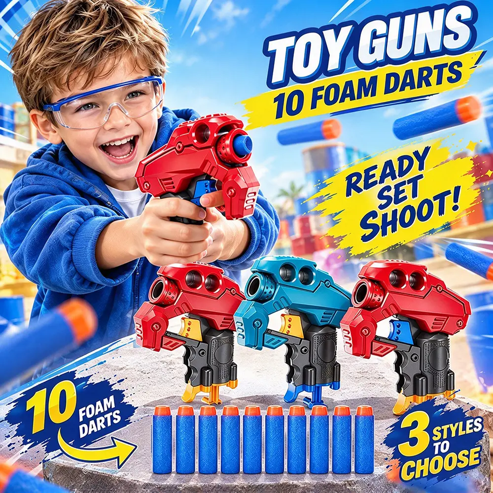 New Kids Foam Dart Launcher Toy Gun Set, Outdoor Shooting Toy with 10 Foam Bullets, Fun Interactive Game, Birthday Gift, Holiday Gift
