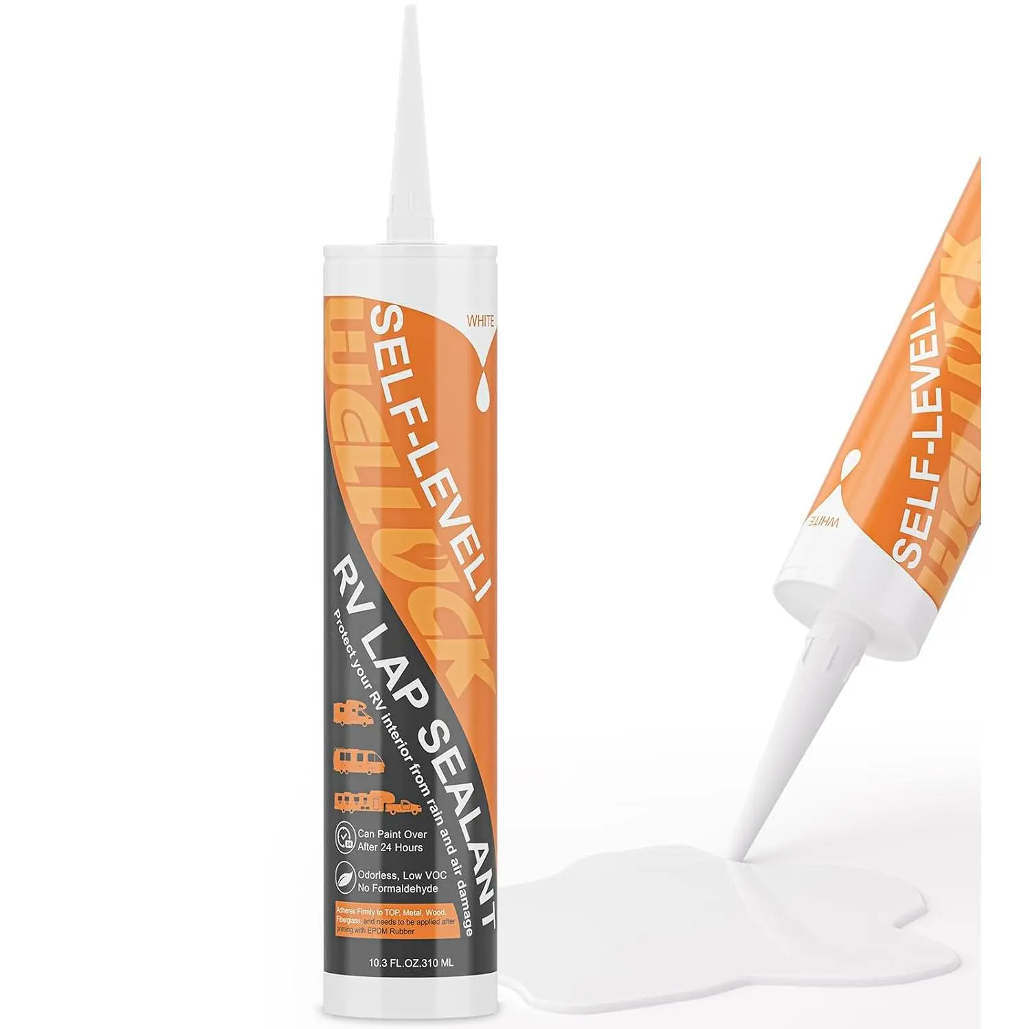 1 count Self Leveling RV Roof Sealant Lap for RV Roofs, White Flexible Repair Caulking Rubber Epdm Sealant for Camper Motorhomes , Secure Odorless  & UV  Weather Adhesive