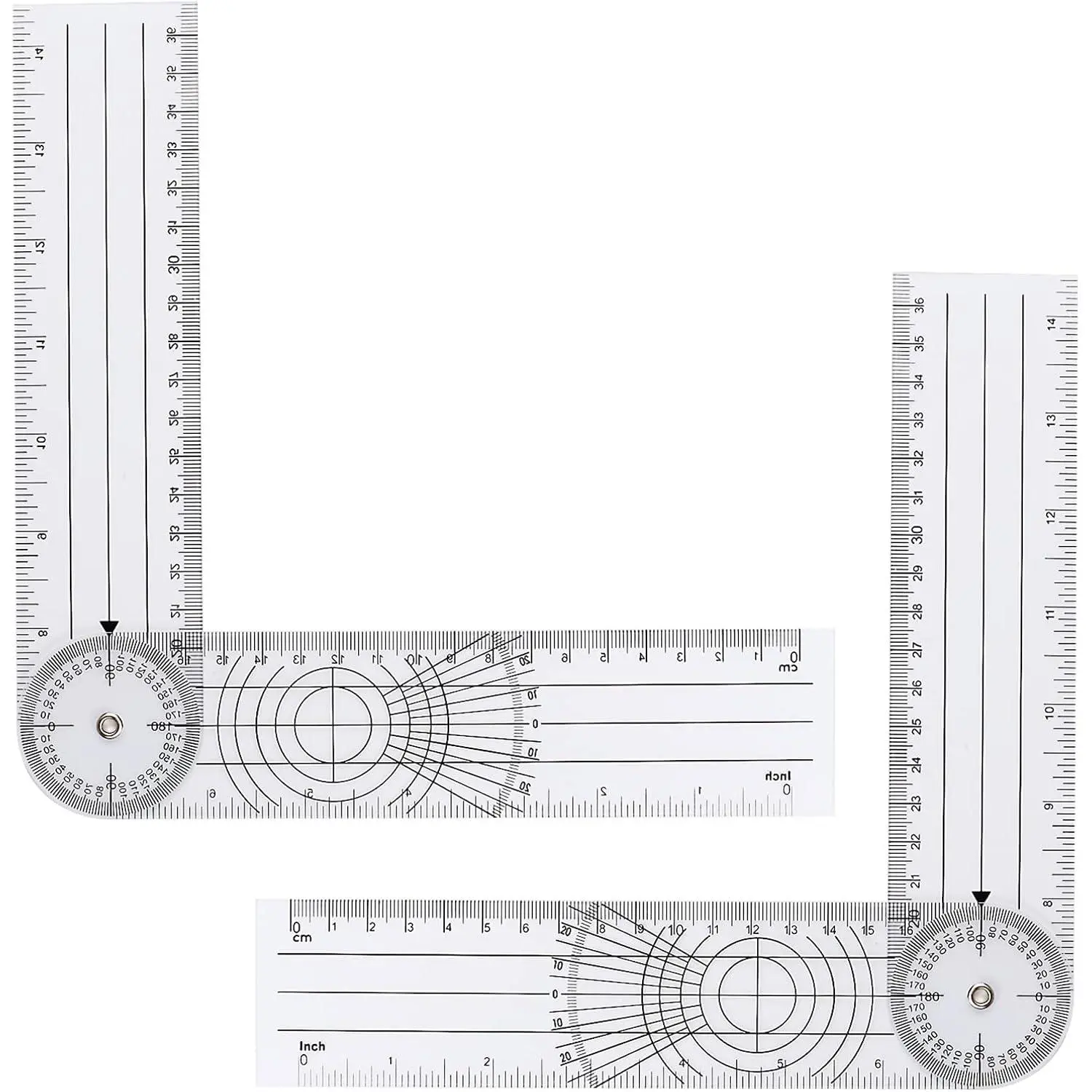 2 count Clear Plastic Goniometer Quick Angle Protractor Angle Finder Angle Ruler Can Rotate 360  7'' Arms Measuring Tool for School Office Measuring