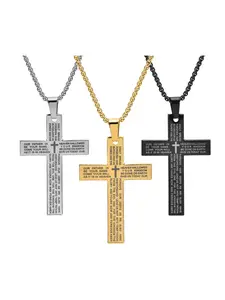 3 Colors Stainless Steel Cross Pendant Necklace Set, Biblical Proverbs Engraved, Unisex Jewelry with 24 Inch Chain, Faith Pendant Necklace, Elegant Daily Wear, Perfect Gift