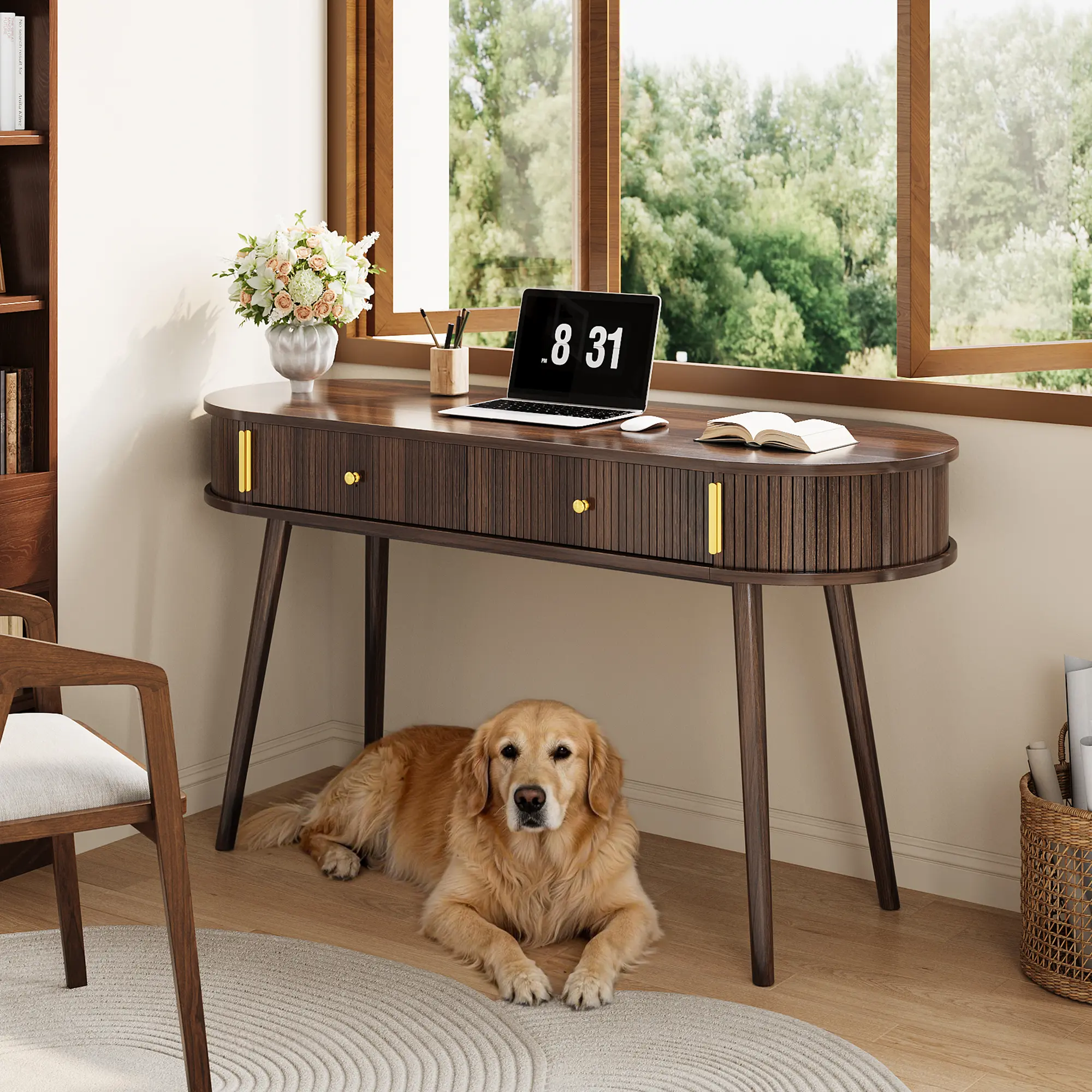 55" Computer Desk with 2 Drawers Small Laptop Writing Desk Home Office Built-in Storage