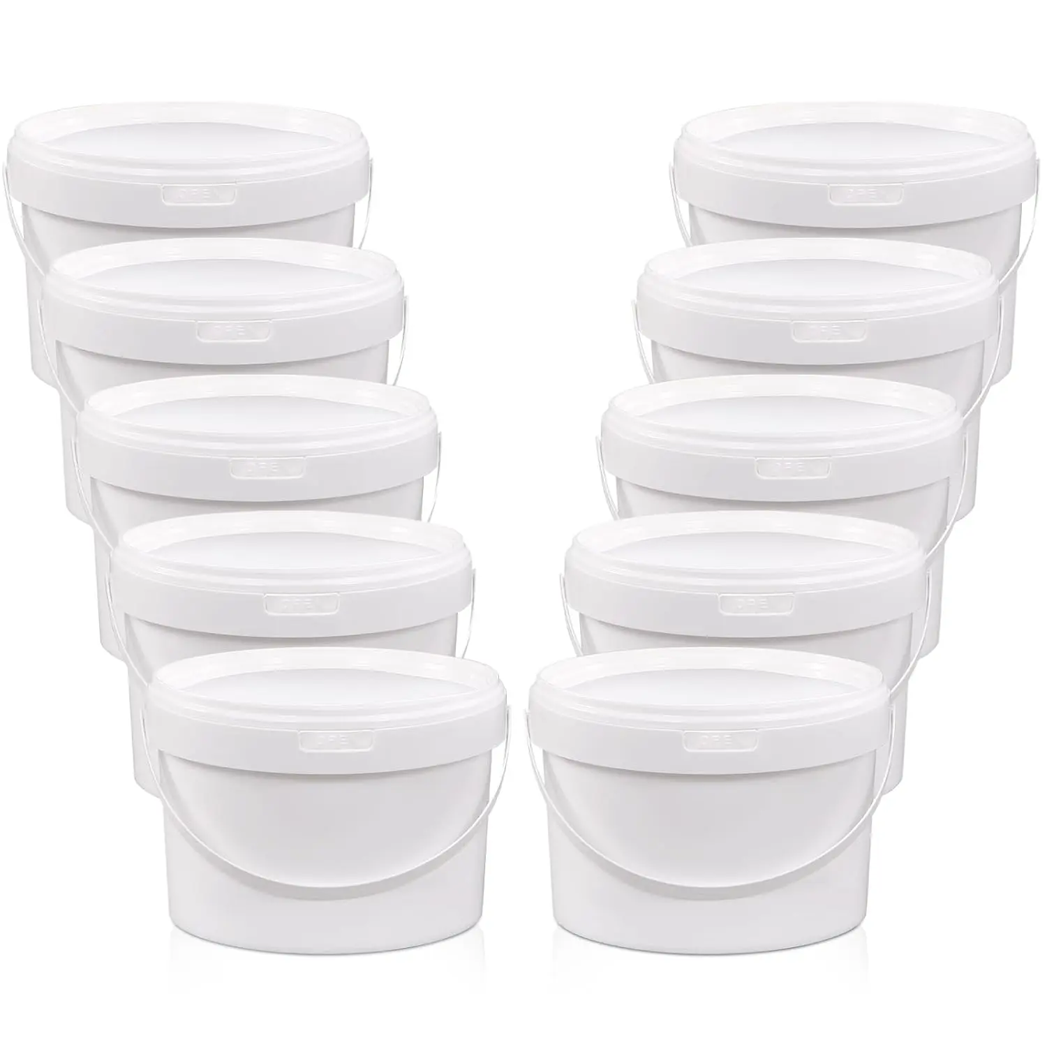 1 Gallon Plastic Buckets with Lids, 4 Pack Round Storage Bucket, Food Grade Large Clear Containers for Water Paint Multi-Purpose Use (White, 1Gal)