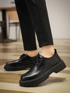 New four-season thick-soled leather shoes for men, featuring invisible height increase, anti-slip and wear-resistant properties, ideal for daily commuting, workplace, business occasions and formal interviews