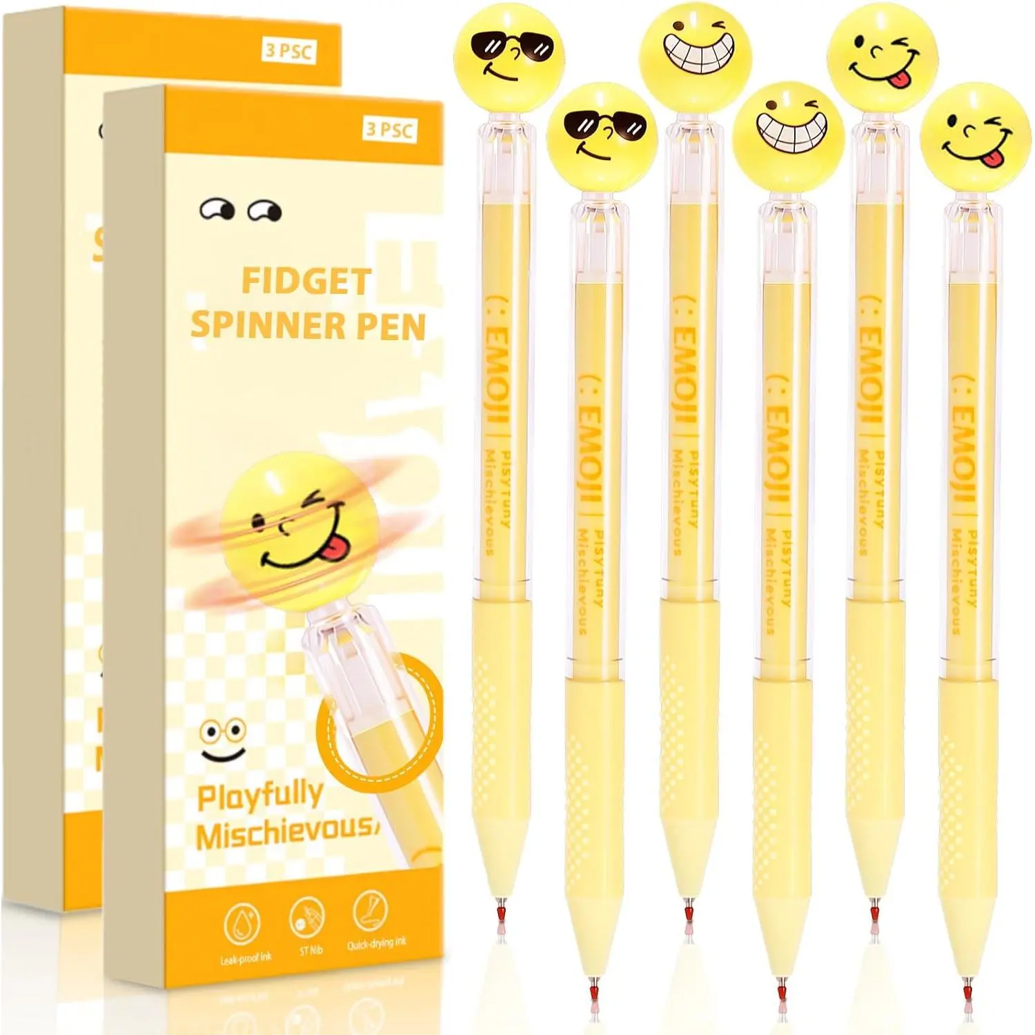 6 count Fidget Spinner Pens, Retractable Gel Pens for Office & School | 0.5mm Fine Point Black Ink Pens with Smooth Writing, Fun Rotating Design for Daily Notes, Work and Study
