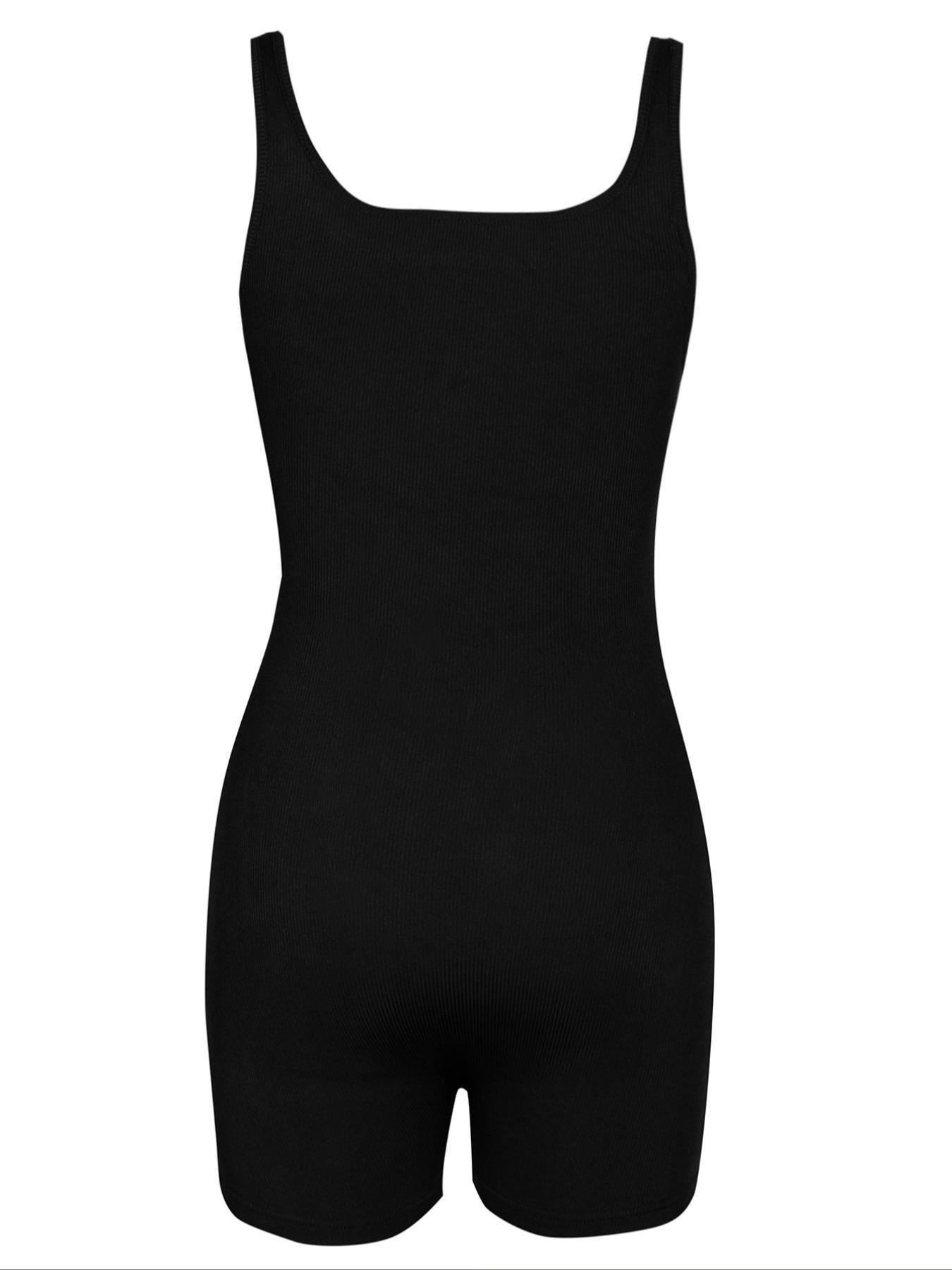 Women's Solid Color Ribbed Square Neck Tank Shapewear Knit Romper, Elegant Casual Comfy Thigh Slimmer Seamless Sleeveless Shaper Bodysuit for Daily Wear, Ladies Shapewear for All Seasons, Womenswear, Tummy Tuck Garment, Body Shaping Underwear