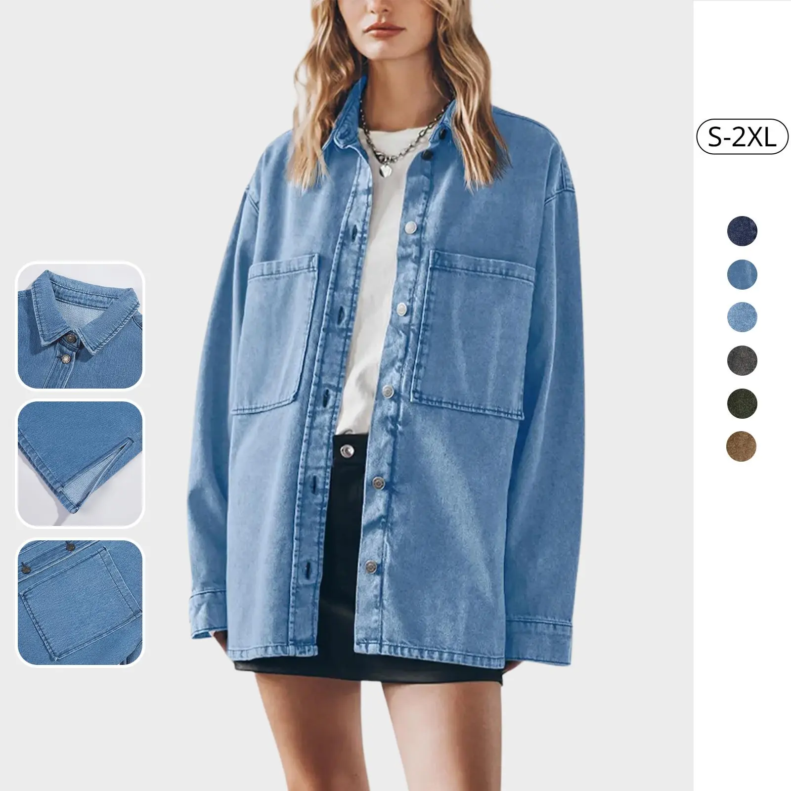 Tankaneo Women's Oversized Button-Up Denim Jacket, Fashion Apparel, Casual Long-Sleeve Denim Overshirt Coat