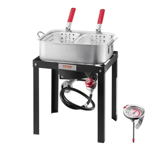 【DealsForYouDays】VEVOR 18 Qt Fish and Wing Fryer with Double Basket, Aluminum Propane Fish Fryer Kit, Outdoor Deep Fryer Seafood Pot with Thermometer and 58, 000 BTUs Propane Burners, for Outdoor and Backyard Cooking