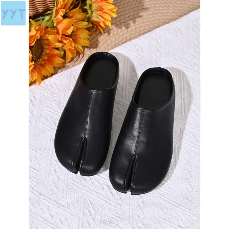 Women Toe Split Tabi Toe Mule Flats, Backless-On Quiet Luxury Casual Slides, 2 Available, Rubber