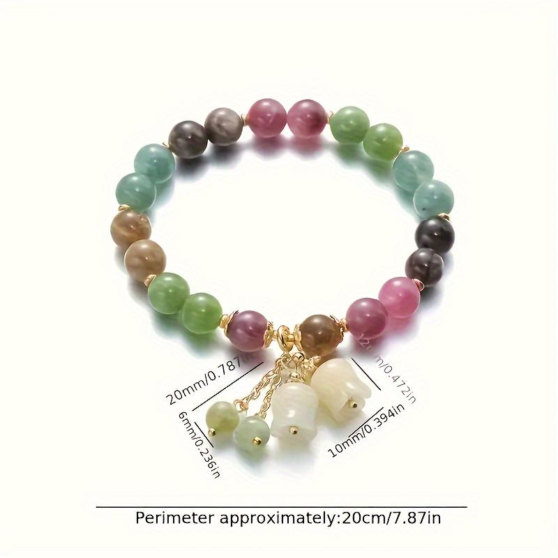Bohemian Style Tourmaline & Orchid Charm Bracelet - Luxury Natural Stone Charms Women Handmade Beaded Bracelet Valentine's Day Jewelry Gift Vintage Women Bead Bracelet Jewelry