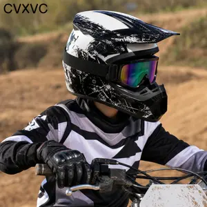 CVXVC Motorcycle Helmet, Full Face Motocross Design & Dirt Bike Visor Peak, 4-Piece Set With Goggles Gloves Mask, For Adult Men Off-Road Trail Riding & Outdoor Racing, Shockproof Lightweight Impact-Resistant All-Day Secure Comfortable Safe Fit