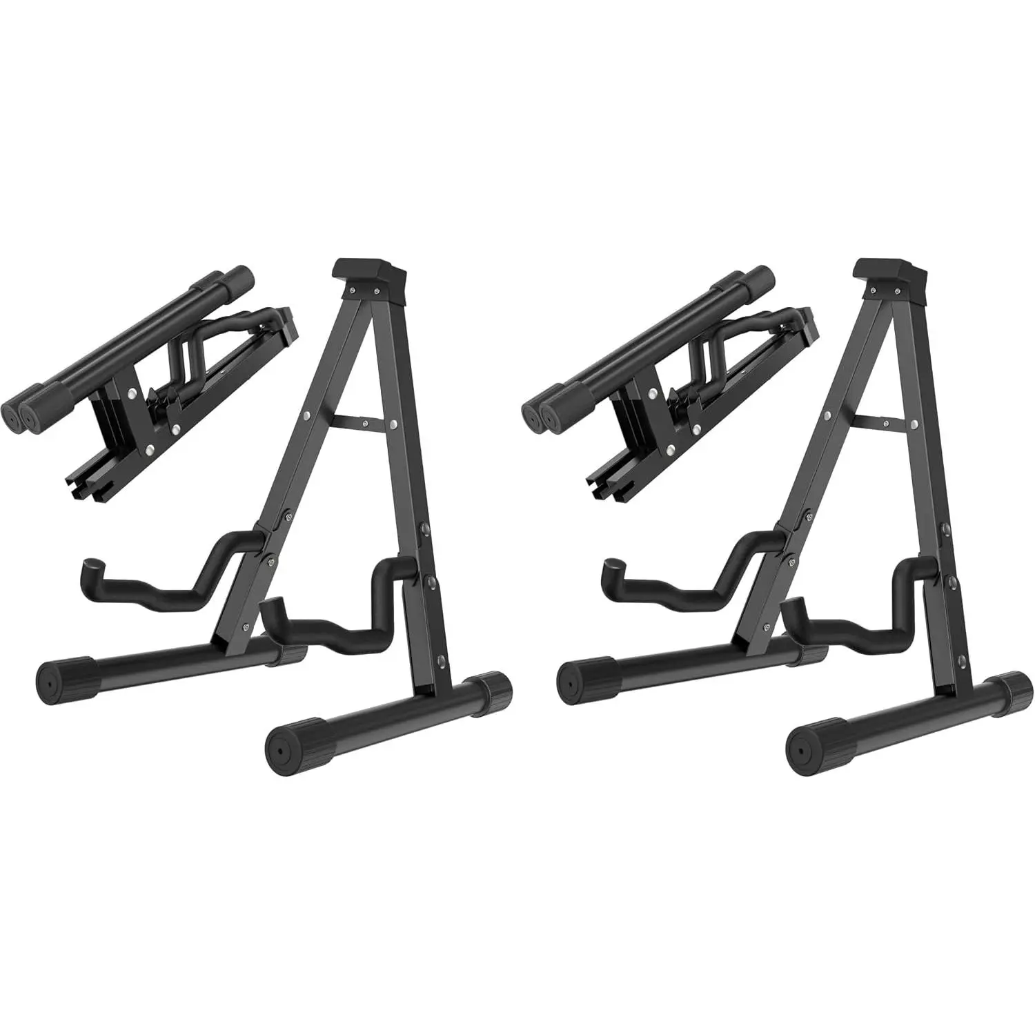 Guitar Stand - Electric, Acoustic and Bass, Banjo Stand, A-Frame Metal Folding Guitar Rack with Non-Slip Rubber Sleeves and  Arms Black