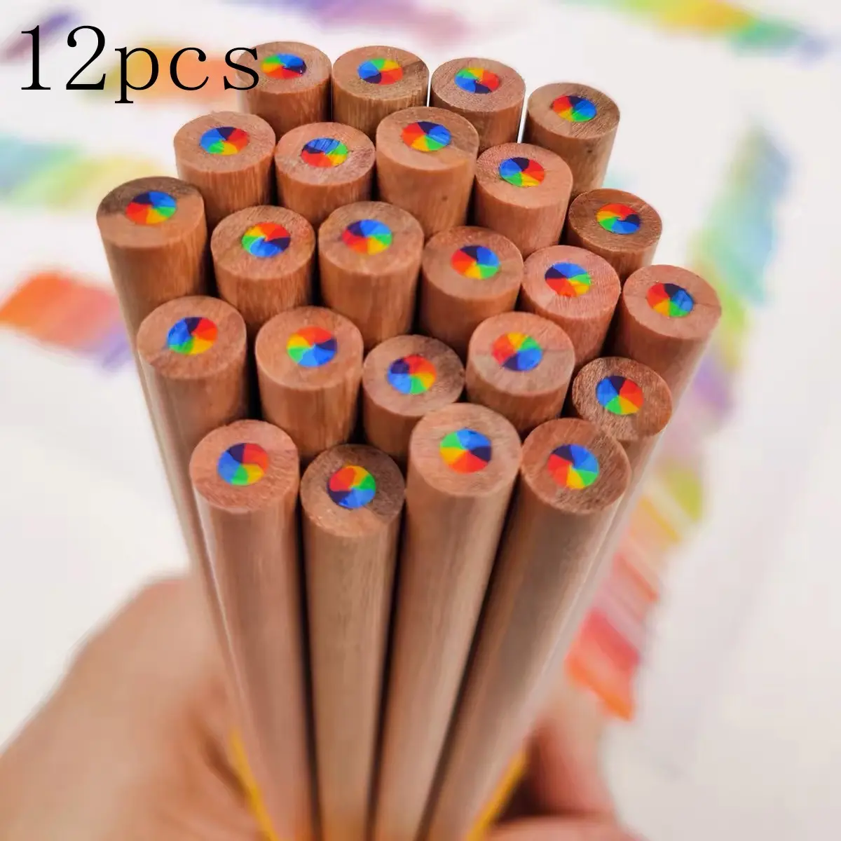 12pcs Seven-color Rainbow Pen Multi-color Pencil Creative Color Pen Gradient Color Mixed Color DIY Color Pencil Hand-painted Art Painting Fill Brush Tool Gift Log Colored Pencil Set