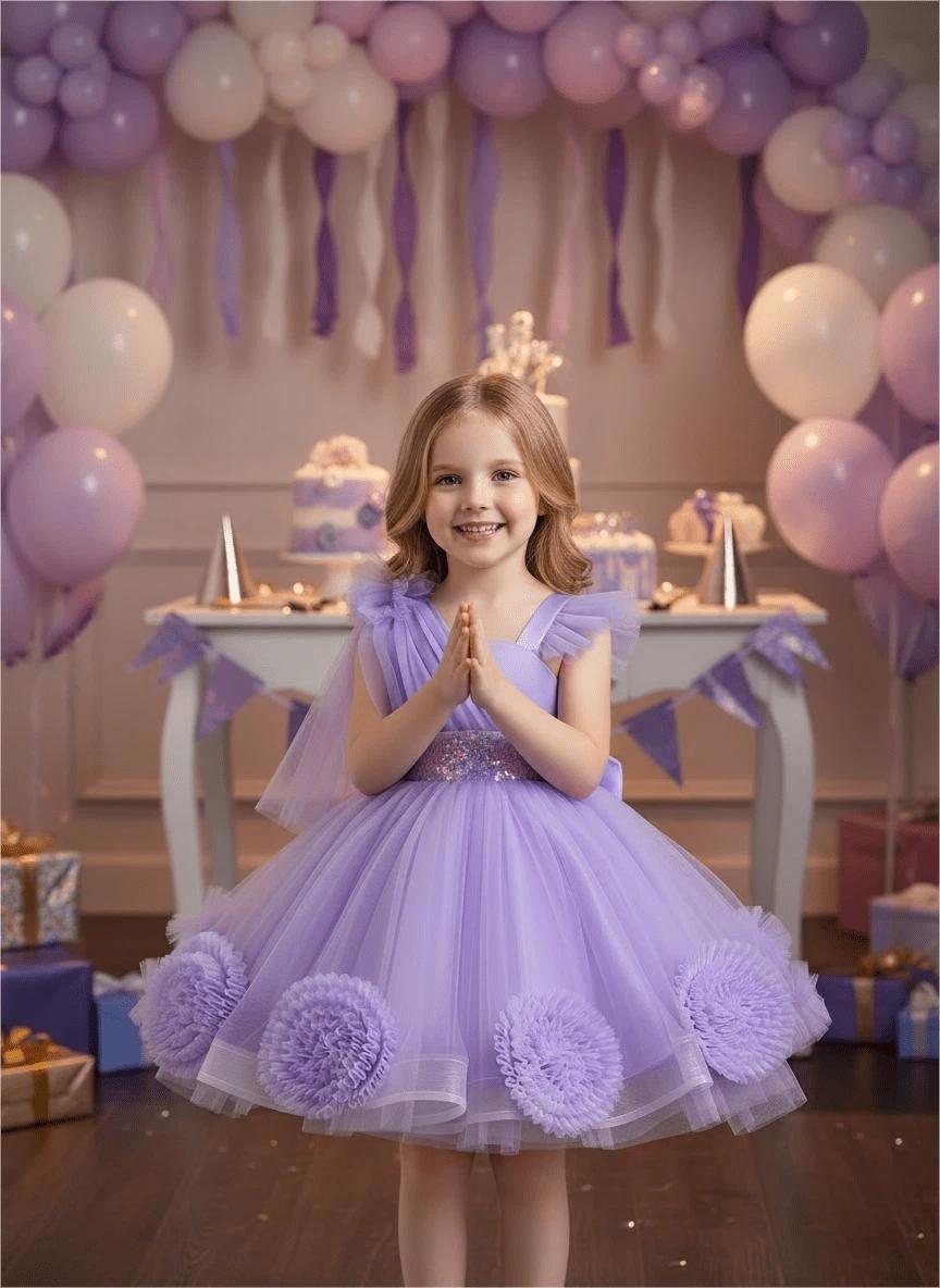 (New)Creative children's princess dress with ball flower design, suitable for little girls' dresses and girls' wedding gowns, for girls under 12 years old(Gift)11