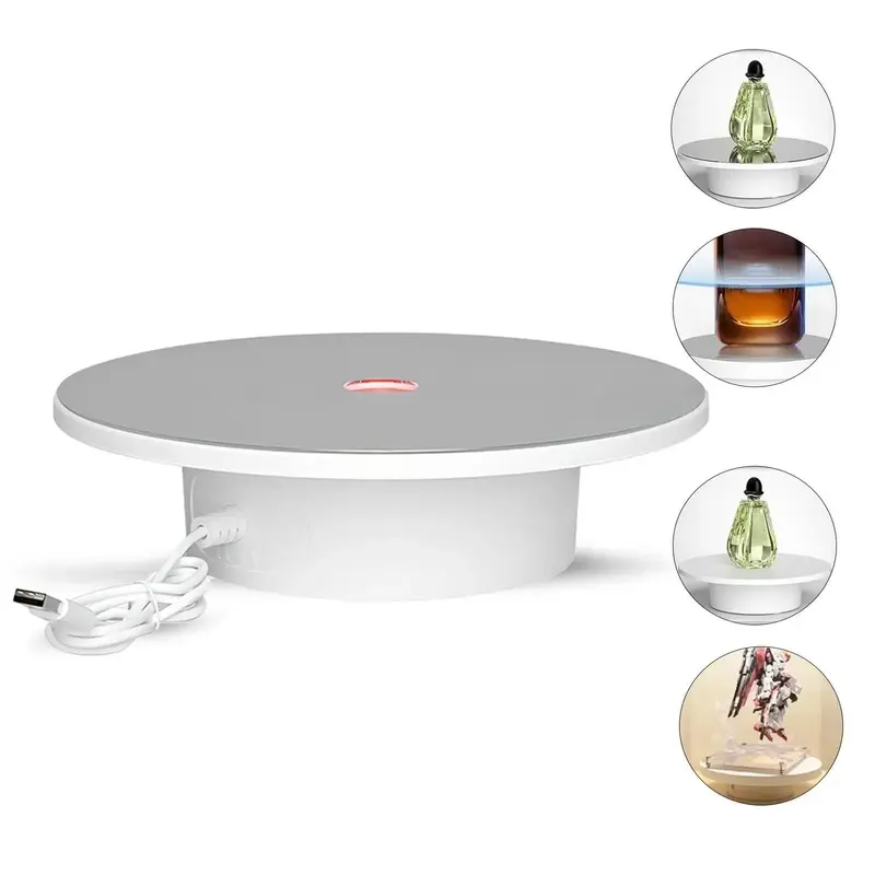 Mini Electric Rotating Display Stand, 360 USB Powered Turntable with RGB Lights, 15cm Diameter, Ideal for Jewelry, Lipstick, Watches, Makeup Table, Live Streaming