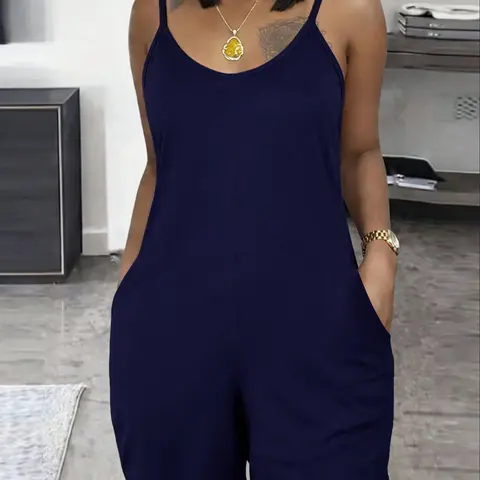 【Black Friday】Women's Unique Minimalist Spaghetti Strap Romper, Fashionable Casual Fitted Romper with Pockets, Womenswear