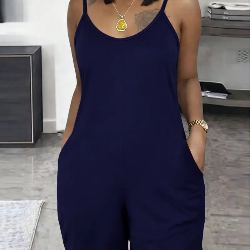 【Black Friday】Women's Unique Minimalist Spaghetti Strap Romper, Fashionable Casual Fitted Romper with Pockets, Womenswear